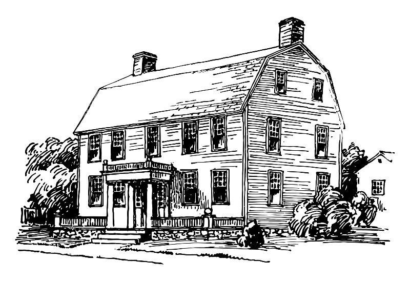 drawing of a house with a gambrel roof